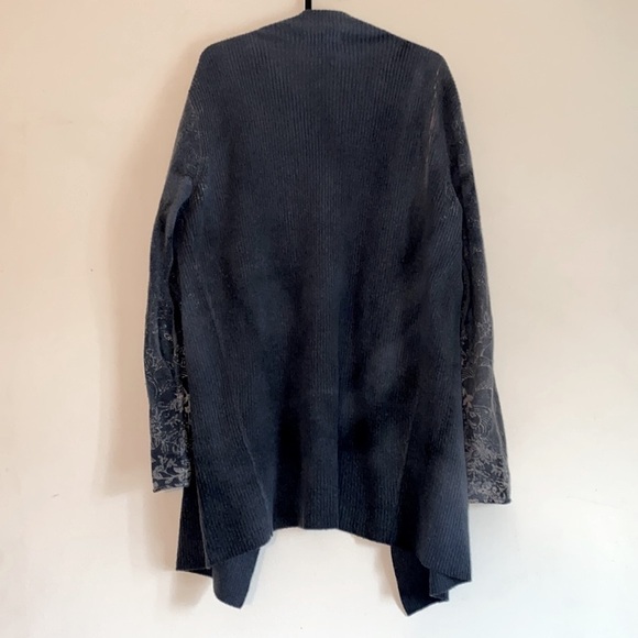 MATCH MARIKA CHARLES Cashmere Long Ribbed Cardigan Sweater With Floral Sleeves - Picture 2 of 6